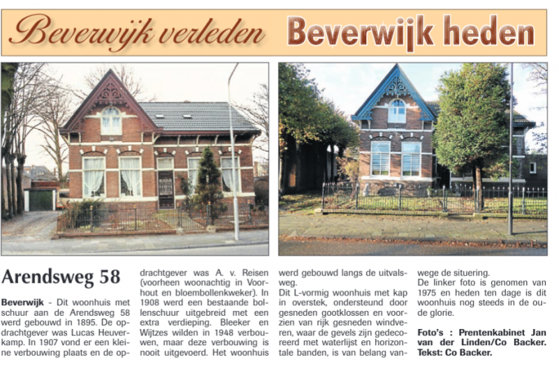 Arendsweg 58
Uit de Beverwijker 30 oktober 2014
