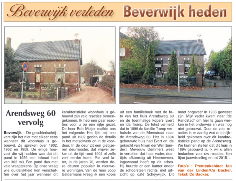 Arendsweg 60 vervolg
Uit de Beverwijker 24 december 2014
