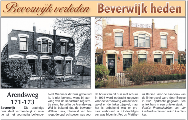 Arendsweg 171-173
Uit de Beverwijker van 23 april 2015
