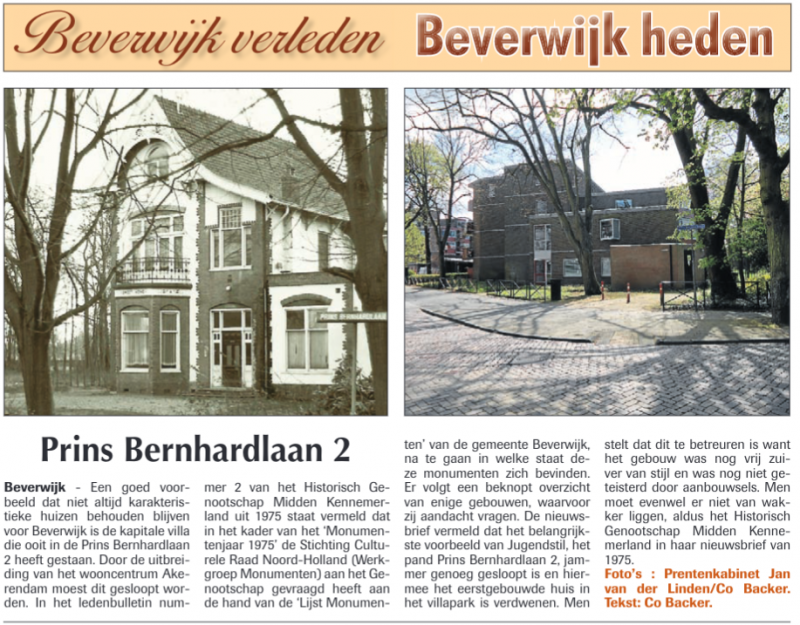 Prins Bernardlaan 2 
Uit de Beverwijker van 15 mei 2015
