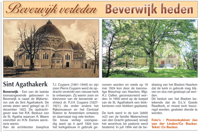 Sint Agathakerk 
Uit de Beverwijker van 28 mei 2015
