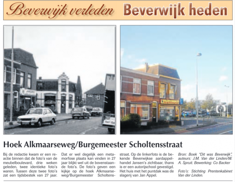 Hoek Alkmaarseweg Burgemeester Scholtenstraat
Uit de Beverwijker van 26 januari 2012
