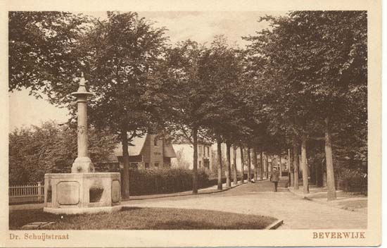 Dr. Schuitstraat
De Dr.Schuitstraat is vernoemd naar dokter Schuit, de dokter van de Wijk. De oorspronkelijk op het Stationsplein staande Dr.Schuitfontein is reeds verplaatst naar deze weg. Dat gebeurde in 1926, maar de ansichtkaart moet zeker van enige jaren later zijn. Aan de straat zelf is weinig veranderd.
Keywords: Dr. Schuitstraat bwijk