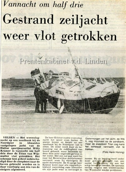 KNZHRM
stranding zeiljacht Wik II 11 Aug 1977 bij de Noordpier.
Keywords: waz boot